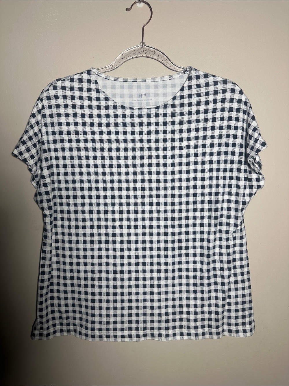 J Jill Luxe Small Petite Supima Black White Gingham Relaxed Fit Tee